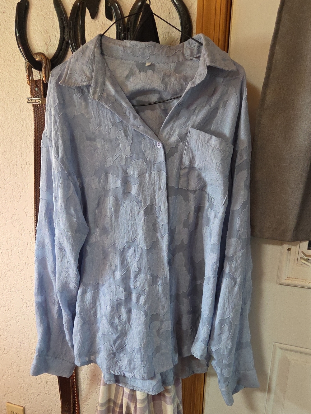 Light Blue Textured Button-Up Shirt
